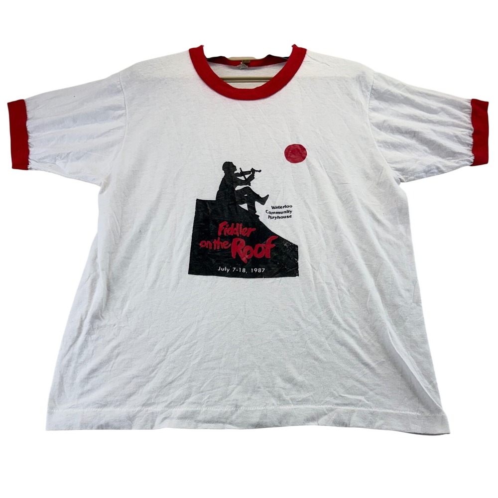 Screen Stars T-Shirt Unisex L White Fiddler on the Roof 1987 Ringer Vintage Yent